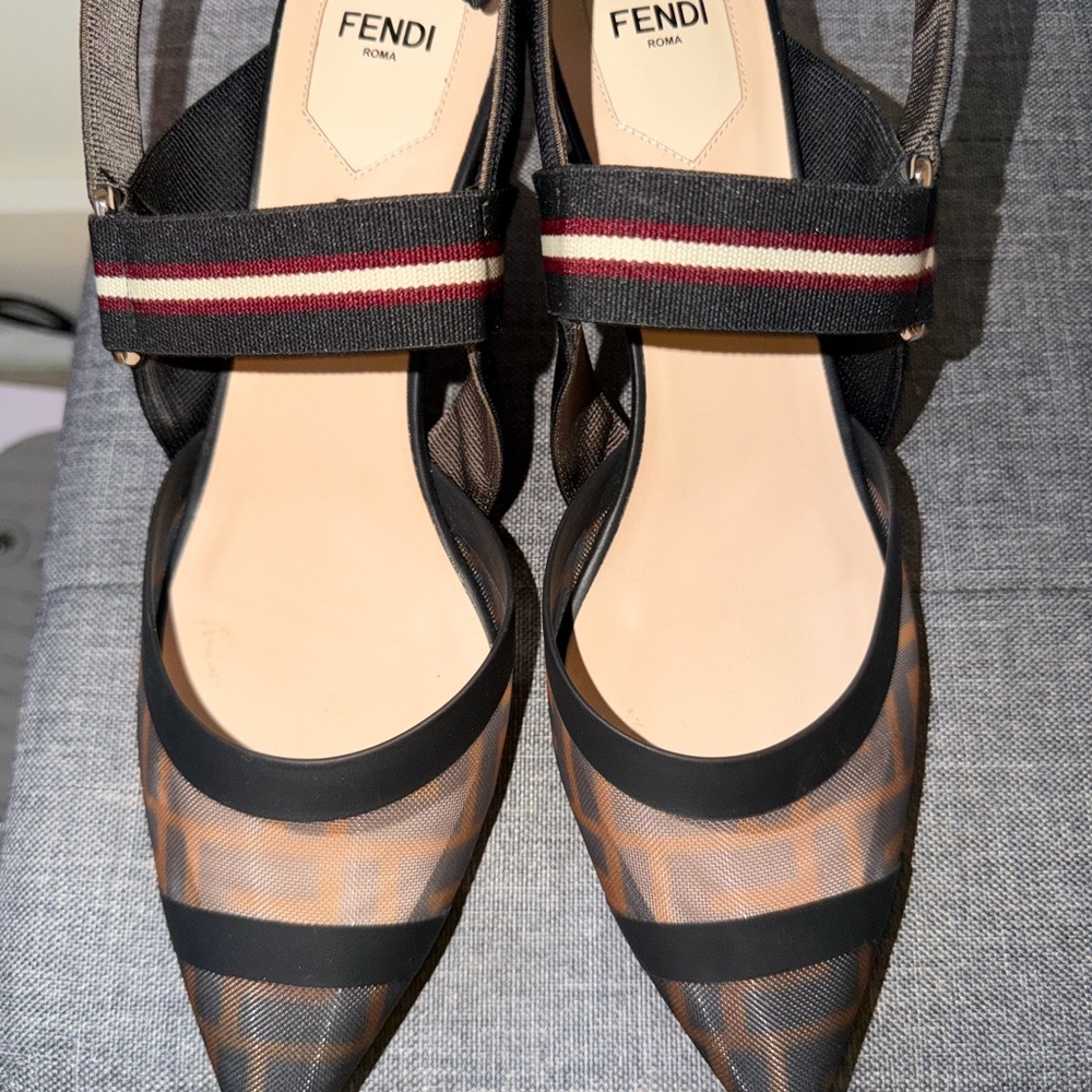 Fendi Black and Brown Mesh Flats